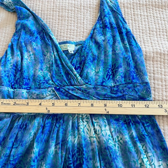Santiki Blue Batik Print Sleeveless V-Neck Mini Dress Womens Medium Tropical - Picture 9 of 10